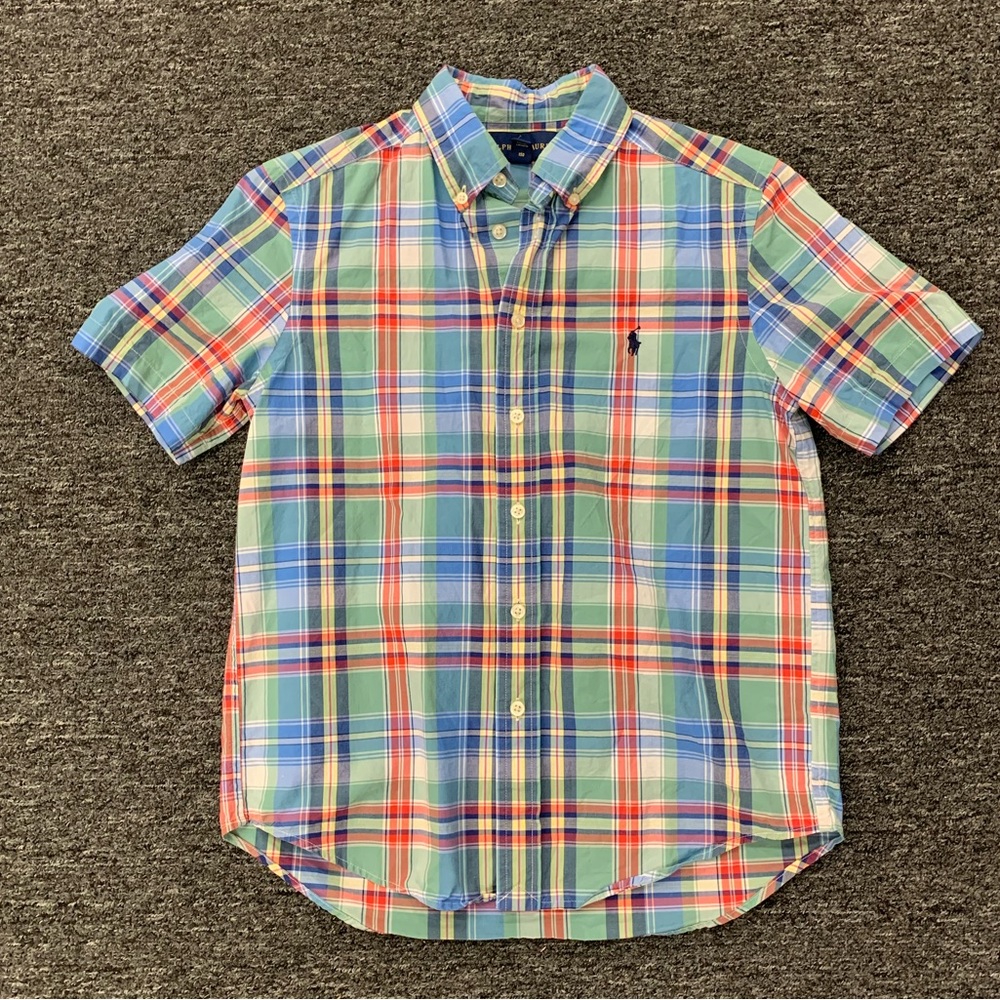 Ralph Lauren Poplin Boys Plaid Short Sleeve Button-Down